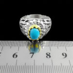 انگشتر نقره فیروزه نیشابوری دست ساز مردانه طرح دورطلایی فراز - Image 2