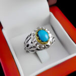 انگشتر نقره فیروزه نیشابوری دست ساز مردانه طرح دورطلایی فراز - Image 5