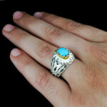 انگشتر نقره فیروزه نیشابوری دست ساز مردانه طرح دورطلایی فراز - Image 3