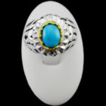 انگشتر نقره فیروزه نیشابوری دست ساز مردانه طرح دورطلایی فراز - Image 4