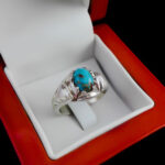 انگشتر فیروزه نیشابوری دست ساز نقره مردانه طرح بابوک - Image 3