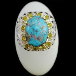 انگشتر فیروزه نیشابوری دست ساز فاخر نقره مردانه طرح دور طلایی هیوا - Image 5