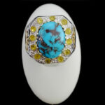 انگشتر فیروزه نیشابوری دست ساز فاخر نقره مردانه طرح دور طلایی هومان - Image 5