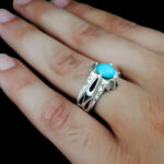انگشتر فیروزه نیشابوری دست ساز نقره مردانه طرح وامق - Image 2