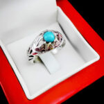 انگشتر فیروزه نیشابوری دست ساز نقره مردانه طرح هیربد - Image 2