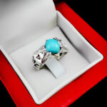 انگشتر فیروزه نیشابوری دست ساز نقره مردانه طرح هورتاش - Image 5