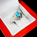 انگشتر فیروزه نیشابوری دست ساز نقره مردانه طرح هرمزد - Image 3