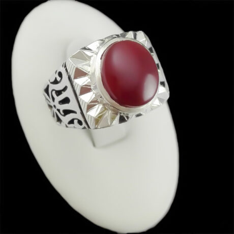 انگشتر عقیق یمنی سرخ نقره مردانه دست ساز طرح شکور