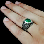 انگشتر عقیق سبز نقره مردانه طرح سدره المنتهی - Image 5
