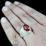 انگشتر عقیق یمنی سرخ نقره مردانه دست ساز طرح آراه - Image 4