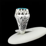 انگشتر فیروزه نیشابوری دست ساز فاخر نقره مردانه طرح یا امیرالمومنین (ع) با تزئین برلیان - Image 4