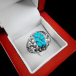 انگشتر فیروزه نیشابوری دست ساز فاخر نقره مردانه طرح یا امیرالمومنین (ع) با تزئین برلیان - Image 5