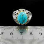 انگشتر فیروزه نیشابوری نقره دست ساز فاخر مردانه طرح دور طلایی طاها - Image 2