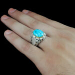 انگشتر فیروزه نیشابوری نقره دست ساز فاخر مردانه طرح دور طلایی طاها - Image 5