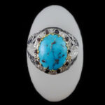 انگشتر فیروزه نیشابوری نقره دست ساز فاخر مردانه طرح دور طلایی طاها - Image 3