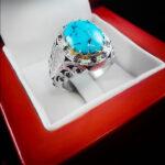 انگشتر فیروزه نیشابوری نقره دست ساز فاخر مردانه طرح دور طلایی طاها - Image 4