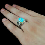 انگشتر فیروزه نیشابوری نقره دست ساز فاخر مردانه طرح دور طلایی بشیر - Image 5