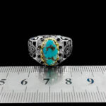 انگشتر فیروزه نیشابوری نقره دست ساز فاخر مردانه طرح دور طلایی سهراب - Image 3