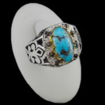 انگشتر فیروزه نیشابوری نقره دست ساز فاخر مردانه طرح دور طلایی سهراب