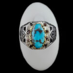 انگشتر فیروزه نیشابوری نقره دست ساز فاخر مردانه طرح دور طلایی سهراب - Image 2