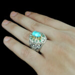 انگشتر فیروزه نیشابوری نقره دست ساز فاخر مردانه طرح دور طلایی هیراد - Image 5