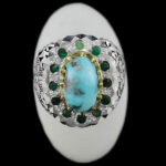 انگشتر فیروزه نیشابوری نقره دست ساز فاخر مردانه طرح دور طلایی هیراد - Image 3