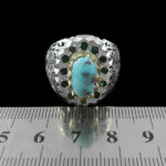 انگشتر فیروزه نیشابوری نقره دست ساز فاخر مردانه طرح دور طلایی هیراد - Image 4