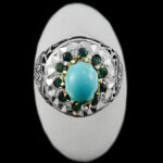 انگشتر فیروزه نیشابوری نقره دست ساز فاخر مردانه طرح دور طلایی راغب - Image 4