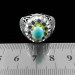 انگشتر فیروزه نیشابوری نقره دست ساز فاخر مردانه طرح دور طلایی راغب - Image 2