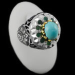 انگشتر فیروزه نیشابوری نقره دست ساز فاخر مردانه طرح دور طلایی راغب