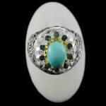 انگشتر فیروزه نیشابوری نقره دست ساز فاخر مردانه طرح دور طلایی رادمان - Image 4