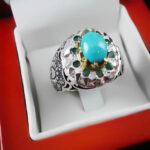 انگشتر فیروزه نیشابوری نقره دست ساز فاخر مردانه طرح دور طلایی رادمان - Image 3