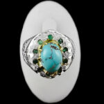 انگشتر فیروزه نیشابوری نقره دست ساز فاخر مردانه طرح دور طلایی راستین - Image 3