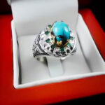 انگشتر فیروزه نیشابوری نقره دست ساز فاخر مردانه طرح دور طلایی راستین - Image 4