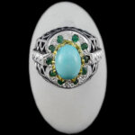 انگشتر فیروزه نیشابوری نقره دست ساز فاخر مردانه طرح دور طلایی رهاورد - Image 4