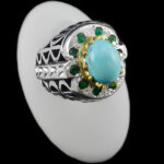 انگشتر فیروزه نیشابوری نقره دست ساز فاخر مردانه طرح دور طلایی رهاورد