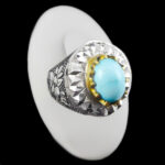 انگشتر فیروزه نیشابوری نقره دست ساز فاخر مردانه طرح دور طلایی مهرشاد