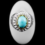 انگشتر فیروزه نیشابوری نقره دست ساز فاخر مردانه طرح دور طلایی مهرشاد - Image 3