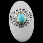 انگشتر فیروزه نیشابوری نقره دست ساز فاخر مردانه طرح دور طلایی شادمهر - Image 2