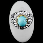 انگشتر فیروزه نیشابوری نقره دست ساز فاخر مردانه طرح دور طلایی فلاح - Image 3