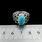 انگشتر فیروزه نیشابوری نقره دست ساز فاخر مردانه طرح دور طلایی هیمن - Image 4