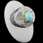 انگشتر فیروزه نیشابوری نقره دست ساز فاخر مردانه طرح دور طلایی یحیی