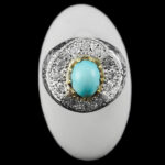 انگشتر فیروزه نیشابوری نقره دست ساز فاخر مردانه طرح دور طلایی یحیی - Image 2