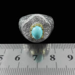 انگشتر فیروزه نیشابوری نقره دست ساز فاخر مردانه طرح دور طلایی یحیی - Image 3