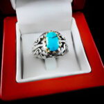 انگشتر فیروزه نیشابوری نقره دست ساز فاخر مردانه طرح دور طلایی هادی - Image 2