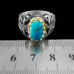 انگشتر فیروزه نیشابوری نقره دست ساز فاخر مردانه طرح دور طلایی هادی - Image 3