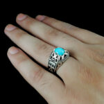 انگشتر فیروزه نیشابوری نقره دست ساز فاخر مردانه طرح رادان - Image 4