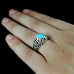 انگشتر فیروزه نیشابوری نقره دست ساز فاخر مردانه طرح رودین - Image 4