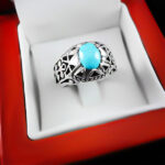 انگشتر فیروزه نیشابوری نقره دست ساز فاخر مردانه طرح رودین - Image 3