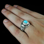 انگشتر فیروزه نیشابوری نقره دست ساز فاخر مردانه طرح رشاد - Image 4